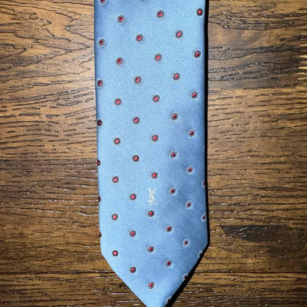 Yves Saint Laurent Blue and Red Silk Tie